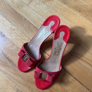 Salvatore Ferragamo Red Mules with Bow Detail